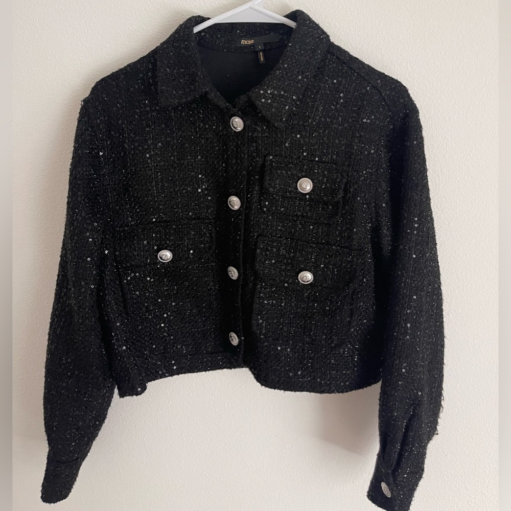 Maje sequin short tweed jacket